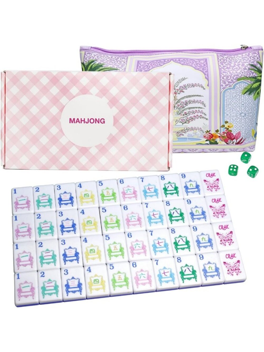 Complete Mahjong Game Set with 160 Tiles, Travel Bag & Dice - Perfect for Family